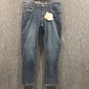 Quiksilver Mens Slim Fit Jeans 36 X 32 Blue 14" Leg Opening Taper Flex Stretch